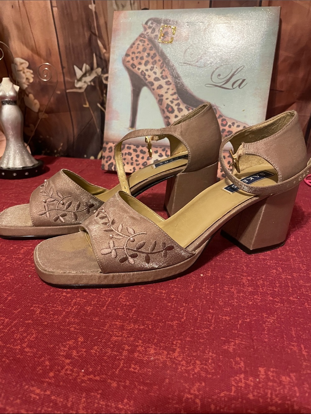 Bakers Taupe Embroidered Block Heel Sandals